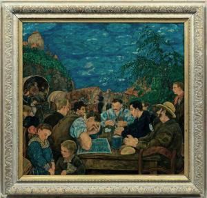 Sommerliche Dorfszene Mitbauernfamilien by Erich Buttner