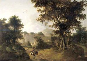 A muleteer on a track in an Italianate landscape by Jan Both