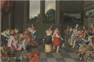 A Banqueting Scene With An Elegant Couple Dancing by Willem Buytewech