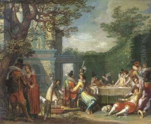 A Merry Company Feasting In An Elegant Garden by Willem Buytewech