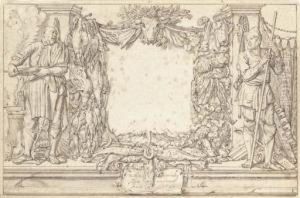 Study For A Frontispiece: A Cook
 And A Fisherman Flanking Trophiesof Poultry And Vegetables
