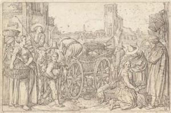 A Poultry Market In A Dutch Town, With A Church In Thebackground - view 1
