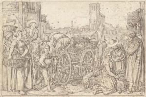 A Poultry Market In A Dutch Town, With A Church In Thebackground by Willem Buytewech