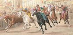 'the Palio Of Sienna'; 'a Riderless Horse Race, Italy' by William Hounsom Byles