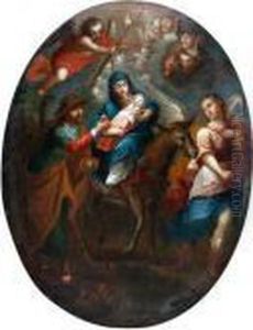 Die Heilige Familie Auf Der Flucht Auf Agypten. by Miguel Cabrera