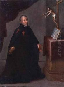 San Camilo De Lellis Recibiendo El Abrazo De Cristo by Miguel Cabrera