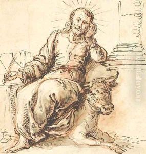Saint Luke writing, seated on a bull by Jeronimo de Bobadilla