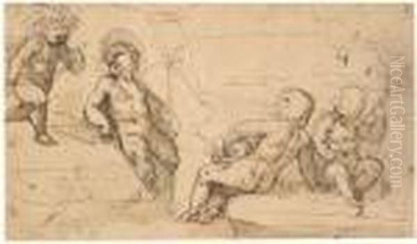 Four Putti Holding Attributes In A Landscape - view 1