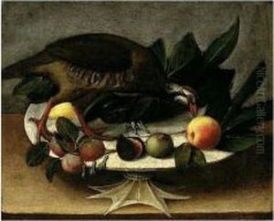 A Still Life Of Figs, Plums And A Peach, On A Footed Dish, With A Partridge