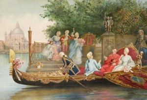 Rokoko-gesellschaft Mit Kardinal In Prunkvoller Gondel by Umberto Cacciarelli