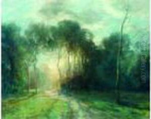 Chemin En Sous-bois Au Soleil Couchant by Francois Charles Cachoud