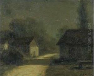 :clair De Lune Sur Le Cheminmarouflee Sur Panneau by Francois Charles Cachoud