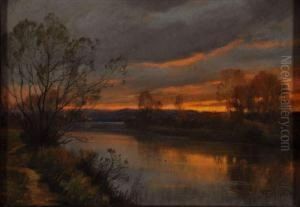 Bord De Riviere Au Crepuscule by Francois Charles Cachoud
