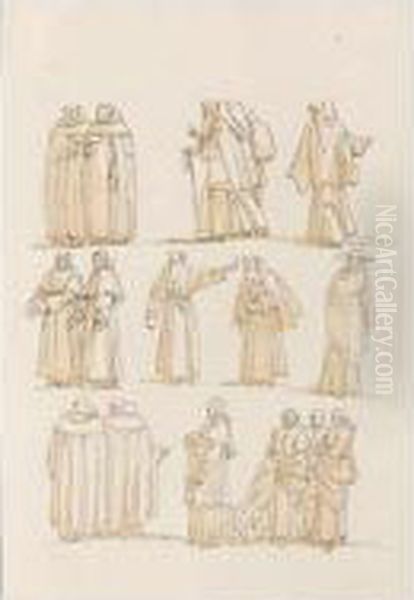 Groups Of Clerical Figures, Including Monks And A Cardinal In Procession - view 1