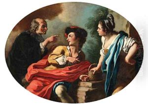 A youthful couple admonished by a priest A youthful couple admonished by a priest