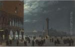 Moonlight View Of The Piazzetta, Venice by Ippolito Caffi