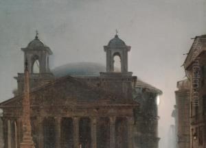 Das Pantheon In Rom Bei Nacht by Ippolito Caffi