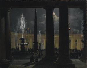 Piazza San Pietro Al Chiaro Di Luna, Roma by Ippolito Caffi