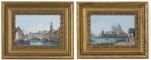 The Rialto Bridge, Venice; And Santa Maria Della Salute, Venice by Ippolito Caffi