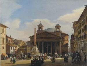 Roma, Piazza Della Rotonda by Ippolito Caffi