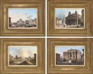 The Pantheon; The Trevi Fountain; St. Peter's; And The Colosseum,rome by Ippolito Caffi
