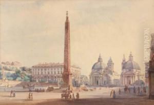 The Piazza Del Popolo, Rome by Ippolito Caffi