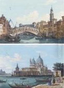 The Rialto Bridge, Venice; And
The Dogana And Santa Maria Della Salute From The Piazza San Marco (both
Illustrated) by Ippolito Caffi