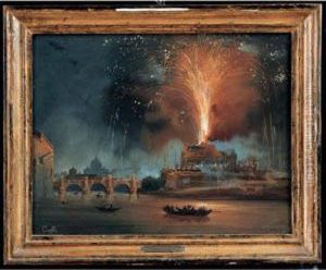 Roma, Veduta Notturna Del Castel Sant'angelo Con Fuochi D'artificio by Ippolito Caffi