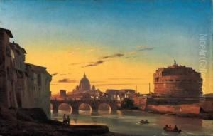 The Ponte Sant'angelo And The 
Castel Sant'angelo With The Dome Ofst. Peters In The Background