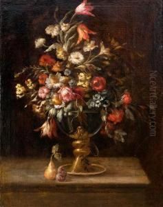 Composizione Di Fiori Entro Calice Di Vetro