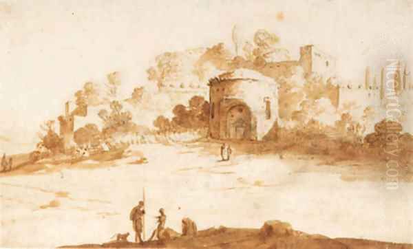 Figures outside a Roman city - view 1