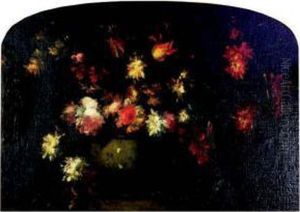 Roses, Tulips, Gladiolus And Other Flowers In A Ceramic Urn With Potted Daffodils