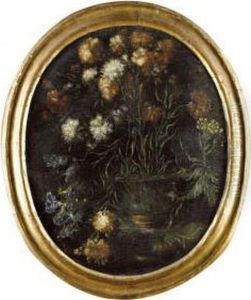 A Pair Of Still Lifes Of Flowers In A Vase, Each Set Upon A Stone Ledge by Margherita Caffi