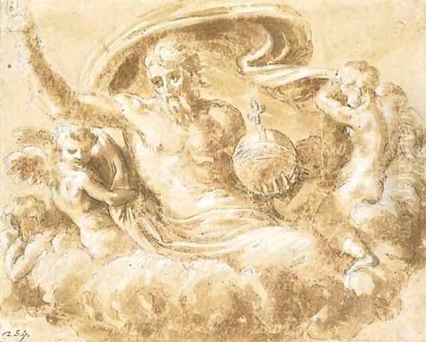 God the Father holding an orb, attended by angels - view 1