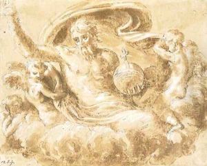 God the Father holding an orb, attended by angels by Bartolommeo Ramenghi The Elder, Il Bagnacavallo