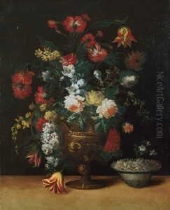 Blumenstilleben. Neben Einer
Vase Mit Blumen Eine Schale Mit Blutenblattern. Ol Auf Leinwand
(doubliert). H 91,5; B 74 Cm. Gutachten (in Photokopie) S. Segal ("ein
Charakteristisches Bild Von Margherita Caffi...". Provenienz:
Privatsammlung, Prag; by Margherita Caffi