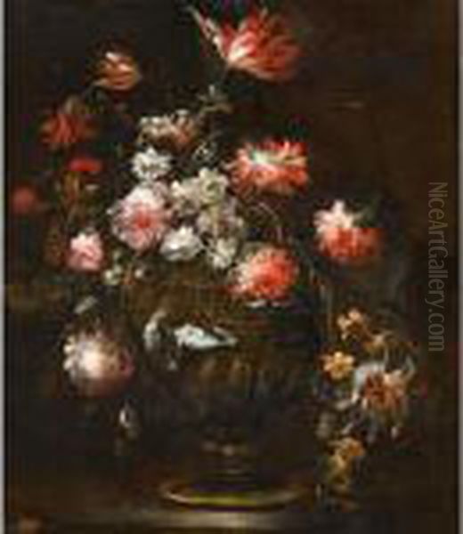Still Life With Roses, Tulips And Various Other Flowers In A Bronze Vase - view 1