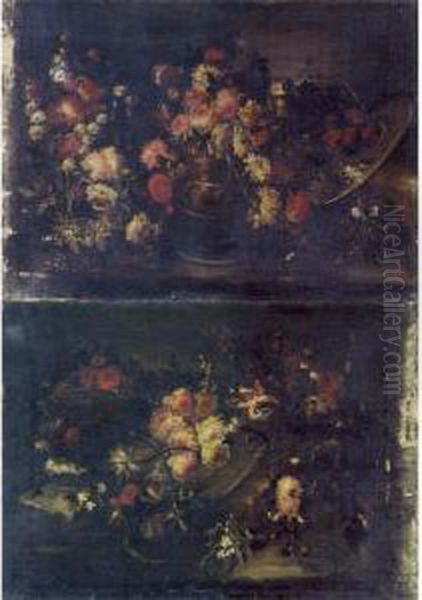 A Still Life Of Flowers In A
Basket And A Still Life Of Flowers In A Bronze Urn: A Pair Of Paintings - view 1