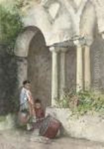 Two Mexican Children In A Courtyard