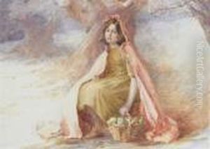 A Girl Seated With A Basket Of Apples by Hector Caffieri