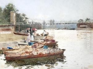 Rowing Boats On The Thames At Marlow by Hector Caffieri