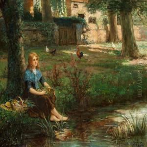 Young Girl Taking A Rest On The Border Of A Lake