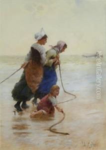 Fisherwomen Hauling In The Nets by Hector Caffieri