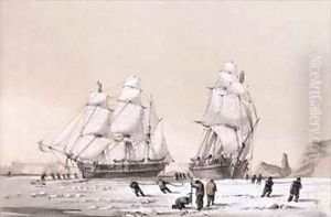 Remarkable appearance in the sky always opposite the sun (top) and The Devils Thumb, ships boring and warping in the pack (bottom) by Browne, William Henry
