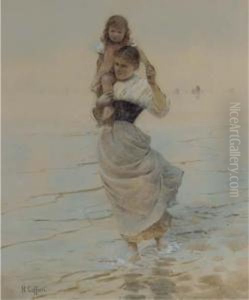 A Mother Carrying Her Child Through The Shallows - view 1