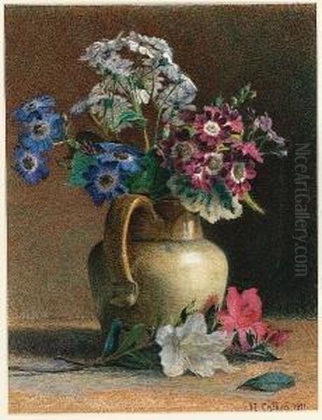 Carafe With Calceolaria And Azaleas - view 1