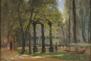 Promenade Au Bord Du Lac by Emile Cagniart