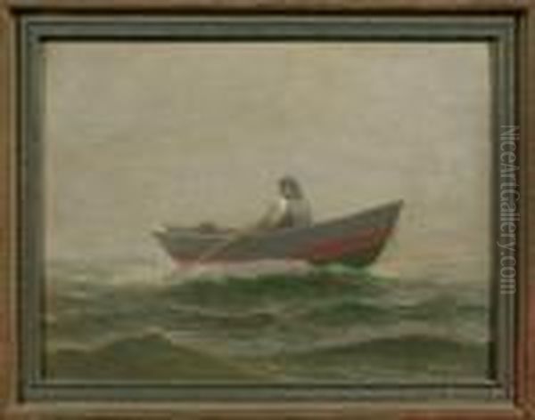 Foggy Day With Fisherman Rowing Out To Sea. - view 1