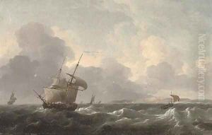 A Dutch merchant brig shortening sail off the coast ahead of the approaching squall by Ludolf Backhuizen
