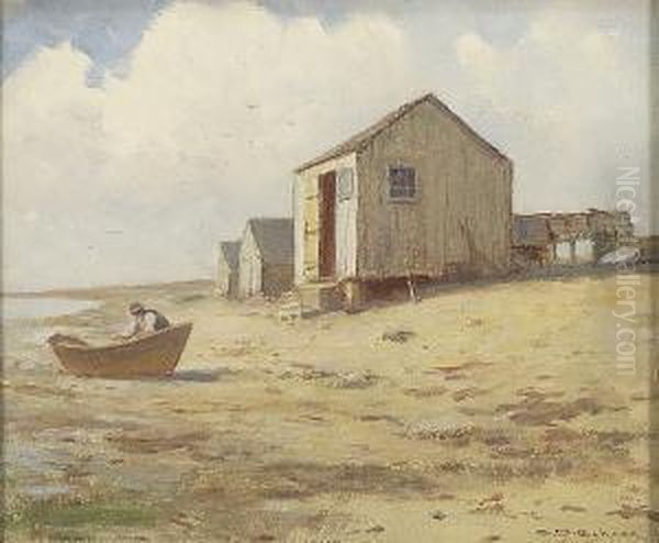 Fishermen Shacks And Aman With Dory - view 1